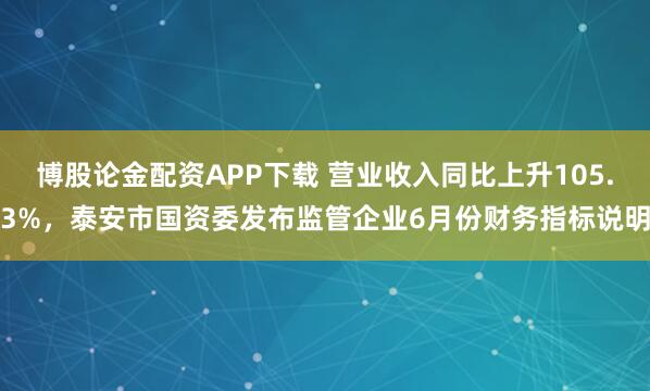 博股论金配资APP下载 营业收入同比上升105.3%，泰安市国资委发布监管企业6月份财务指标说明
