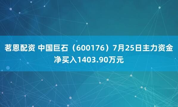 茗恩配资 中国巨石（600176）7月25日主力资金净买入1403.90万元