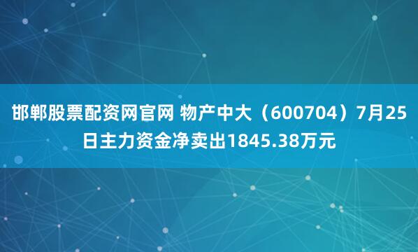 邯郸股票配资网官网 物产中大（600704）7月25日主力资金净卖出1845.38万元