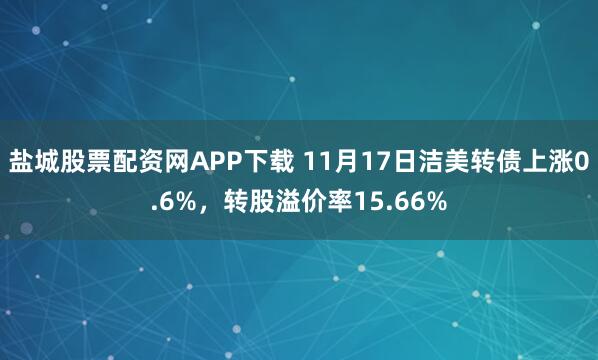 盐城股票配资网APP下载 11月17日洁美转债上涨0.6%，转股溢价率15.66%